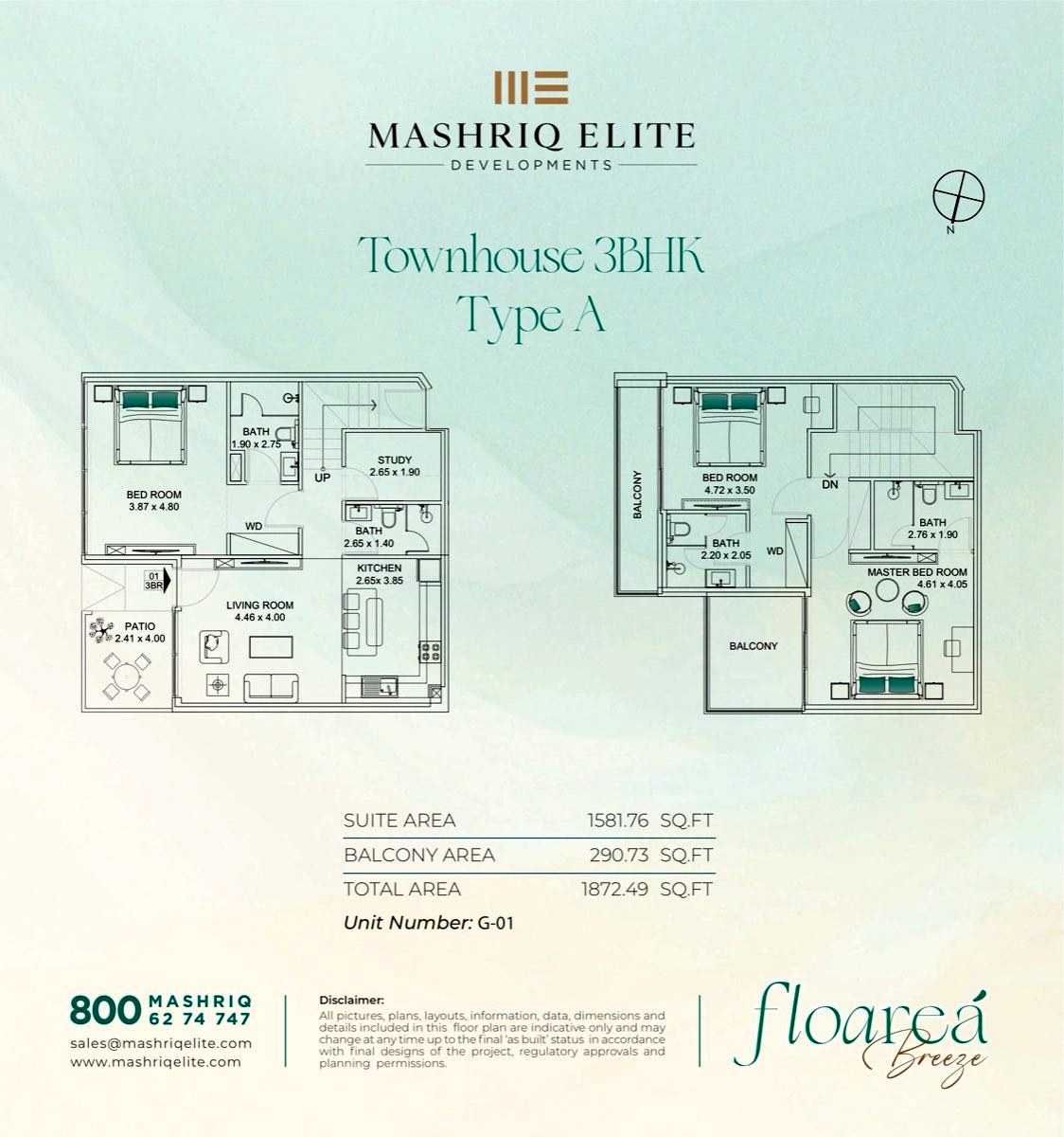 Townhouse 3BHK with Study Type A floor plan