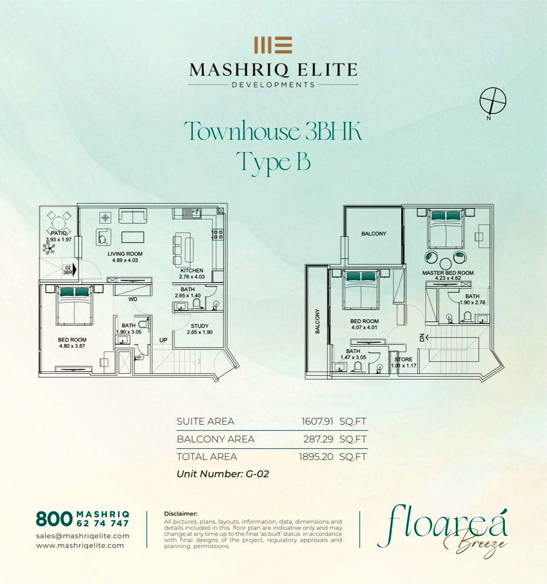 Townhouse 3BHK with Study Type B floor plan