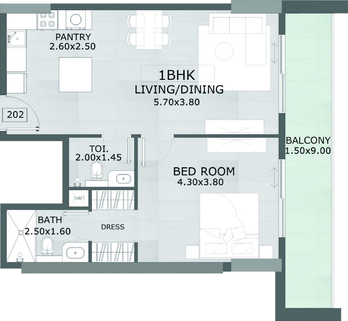 1 Bedroom Type B floor plan