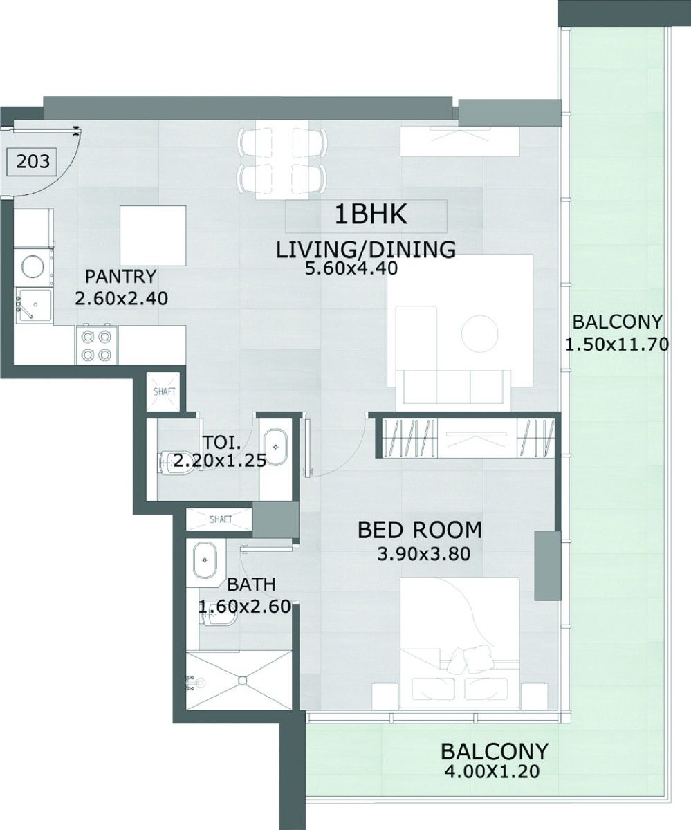 1 Bedroom Type D floor plan