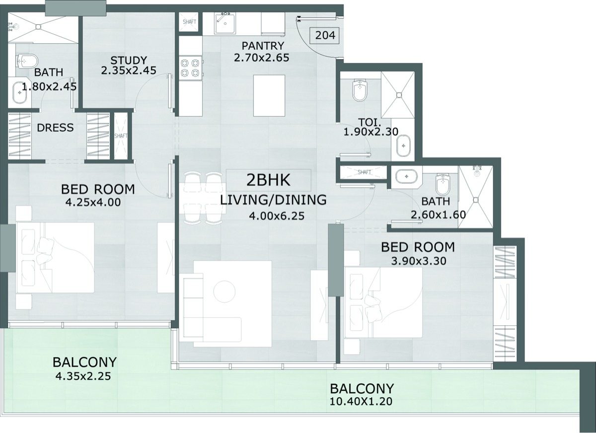 2 Bedroom with Study floor plan