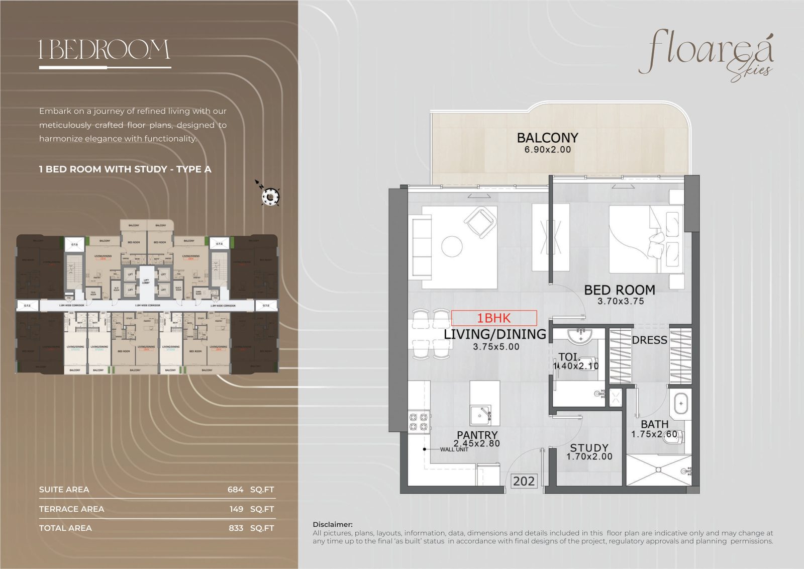 1 Bedroom with Study - Type A floor plan