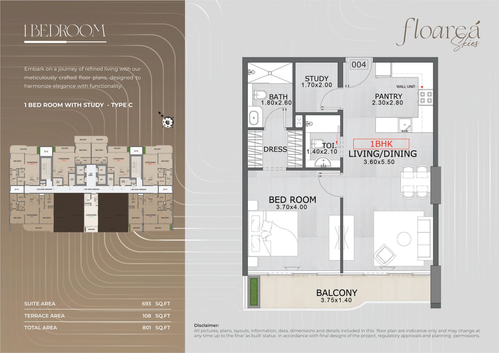 1 Bedroom with Study - Type C floor plan