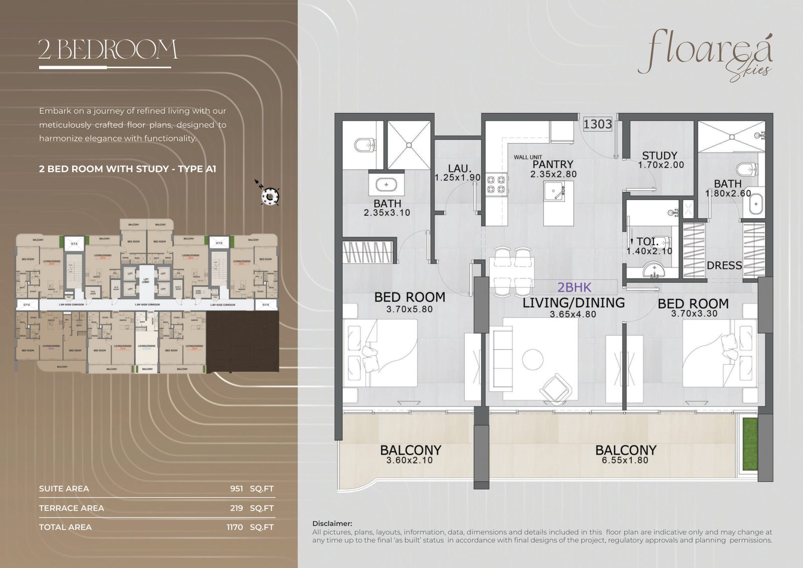 2 Bedroom with Study - Type A1 floor plan
