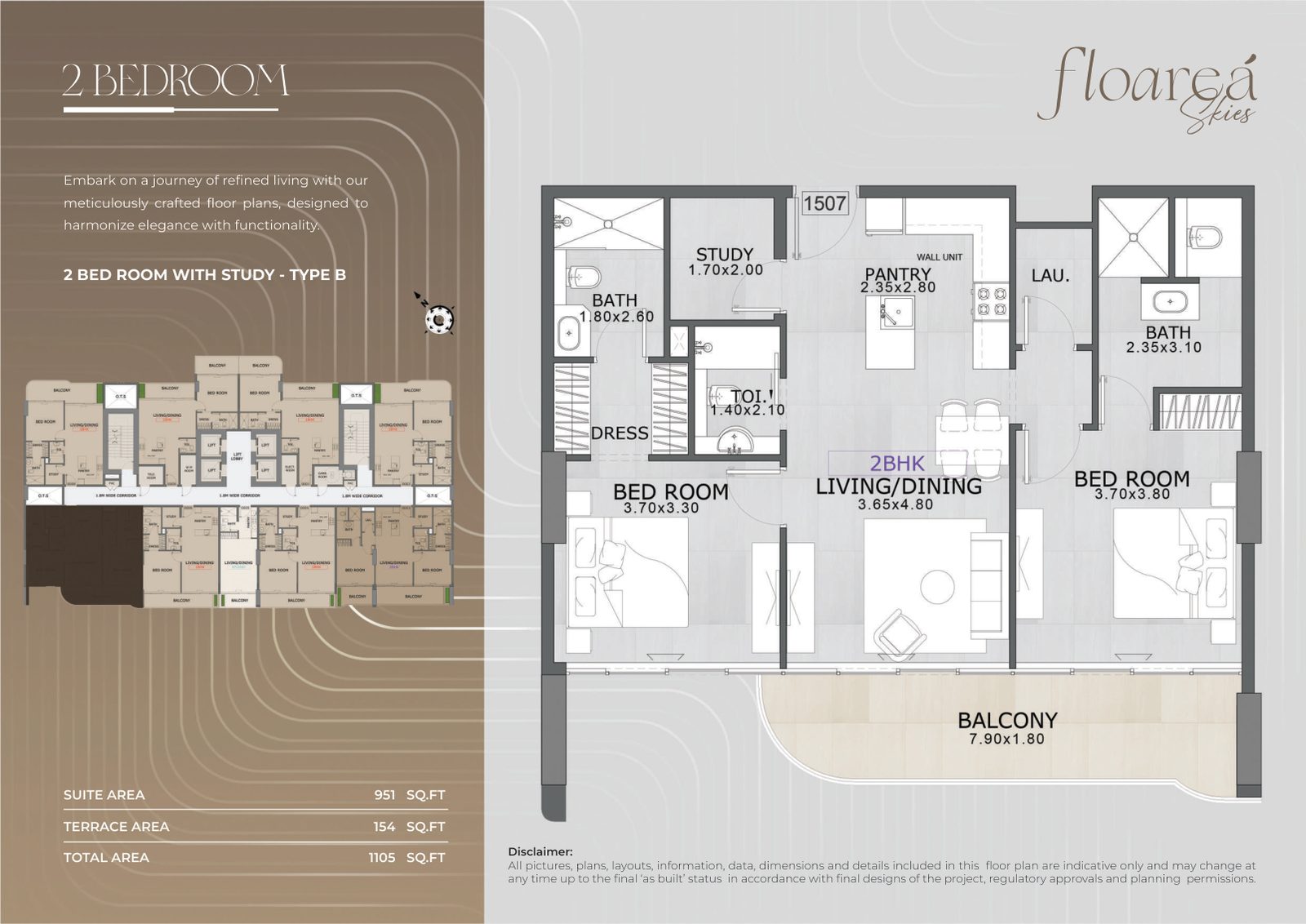 2 Bedroom with Study - Type B floor plan