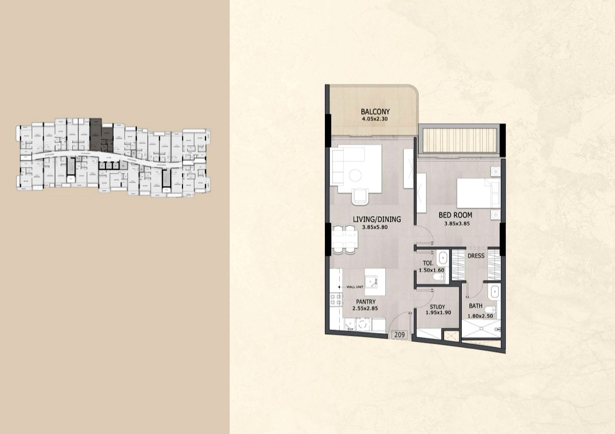 1 Bedroom with Study Type A-1 floor plan