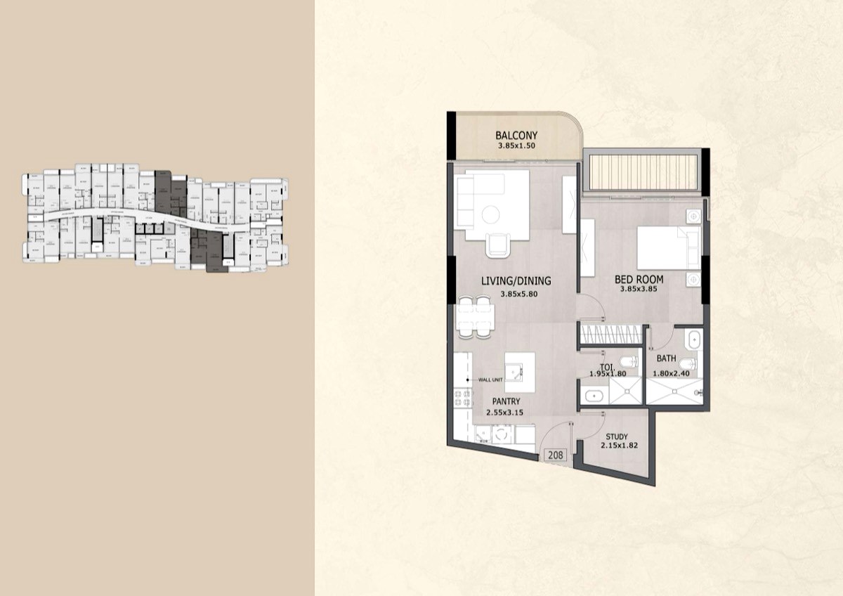 1 Bedroom with Study Type B-1 floor plan