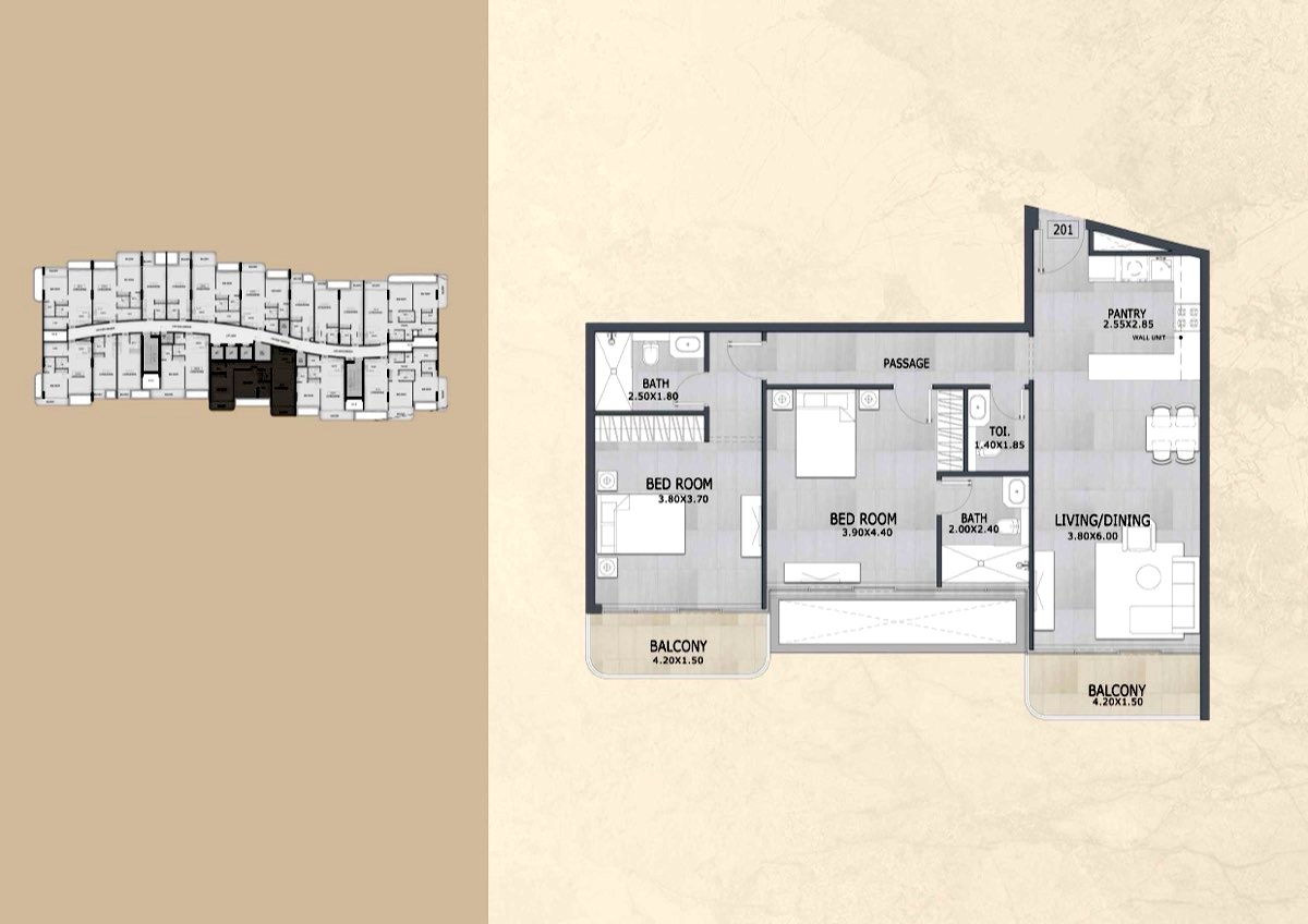 2 Bedrooms Type A-1 floor plan